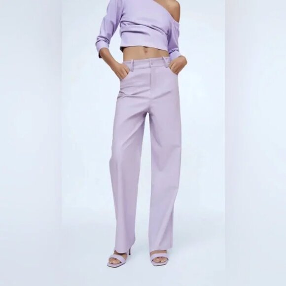 Zara Faux Leather Straight Leg Pants XS - Picture 1 of 8